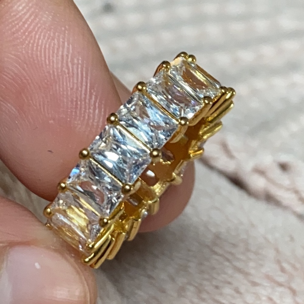 Emerald Gold Plated CZ Eternity Band - Picture 1 of 6